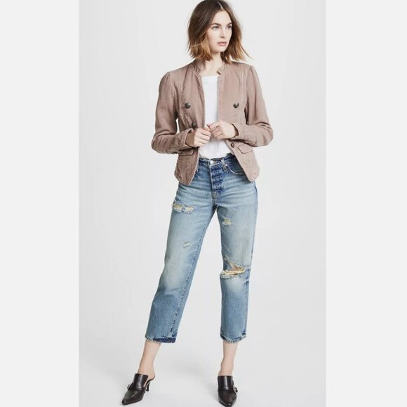 Free People Jagger Blazer Western Military Jacket Open Front Lace Up Cuff Beige - Picture 4 of 15